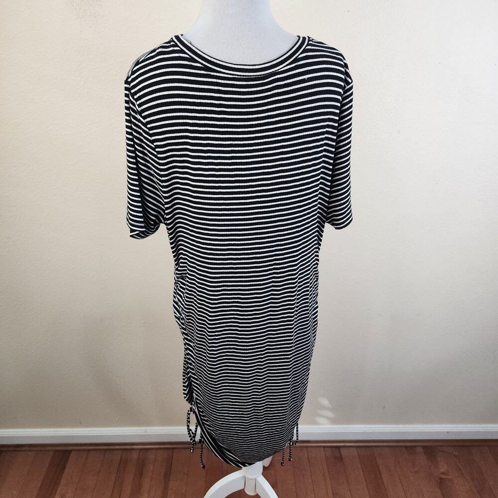 SOLD Maternity Ruched Black White Bodycon Striped Midi Dress Size XXL - Picture 3 of 6